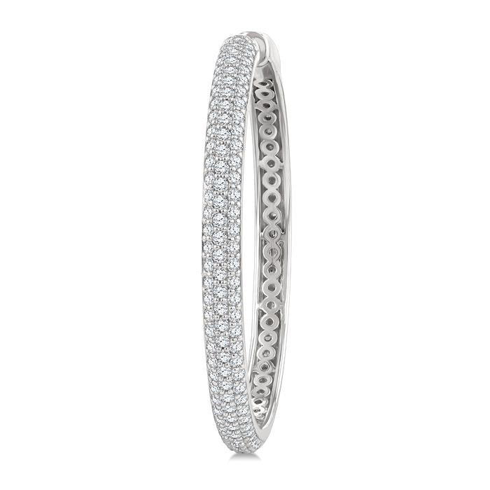 1 1/2 Ctw 3-Row Pave Set Round Cut Diamond Fashion Hoop Earrings in 14K White Gold