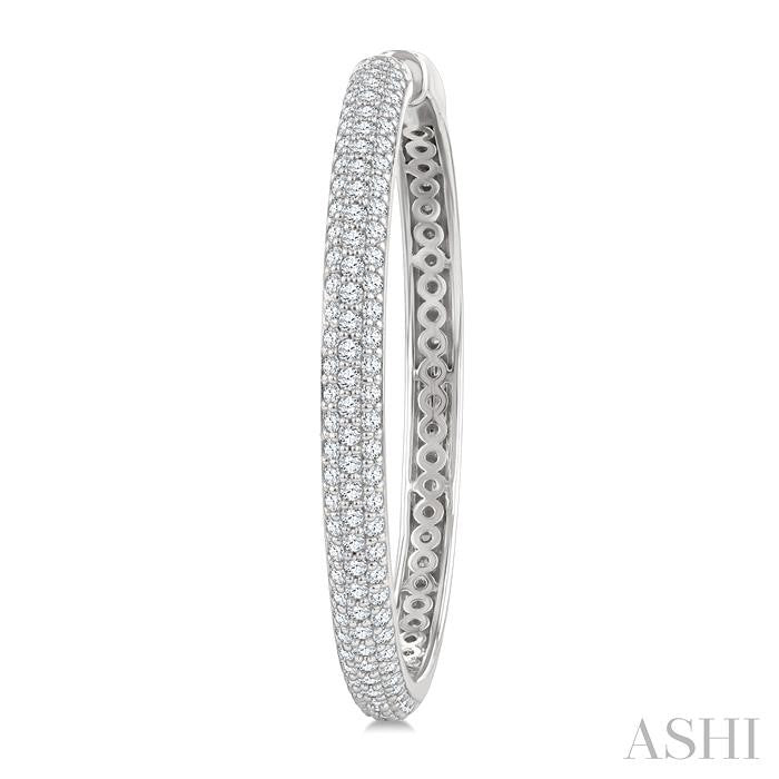 1 1/2 Ctw 3-Row Pave Set Round Cut Diamond Fashion Hoop Earrings in 14K White Gold