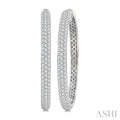 1 1/2 Ctw 3-Row Pave Set Round Cut Diamond Fashion Hoop Earrings in 14K White Gold