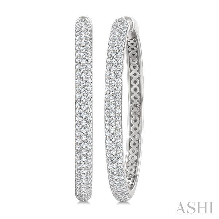1 1/2 Ctw 3-Row Pave Set Round Cut Diamond Fashion Hoop Earrings in 14K White Gold