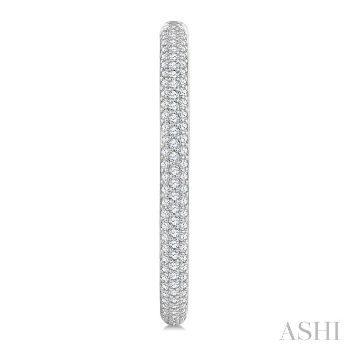 1 1/2 Ctw 3-Row Pave Set Round Cut Diamond Fashion Hoop Earrings in 14K White Gold