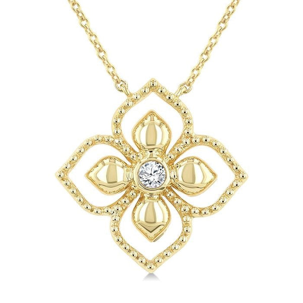1/20 Ctw Floral Medallion Bezel Set Round Cut Diamond Fashion Pendant in 10K Yellow Gold