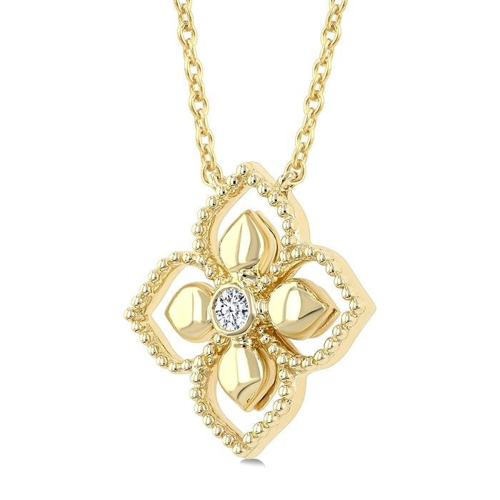 1/20 Ctw Floral Medallion Bezel Set Round Cut Diamond Fashion Pendant in 10K Yellow Gold