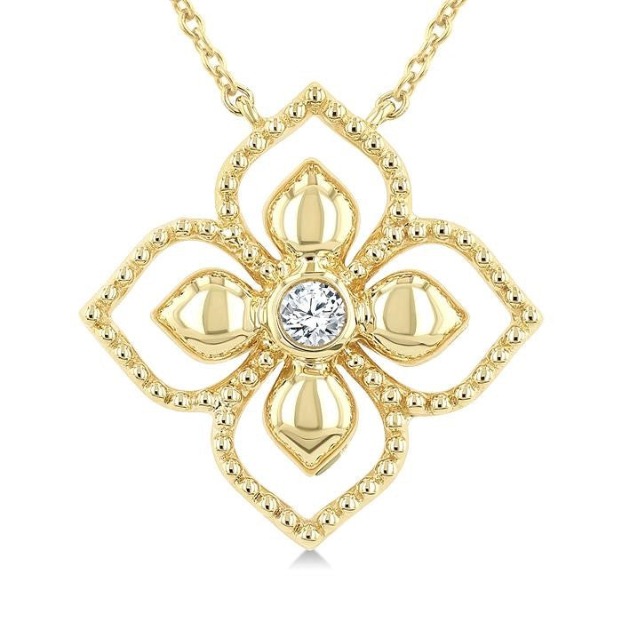 1/20 Ctw Floral Medallion Bezel Set Round Cut Diamond Fashion Pendant in 10K Yellow Gold