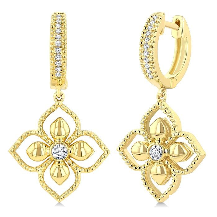 1/6 Ctw Blossom Round Cut Diamond Fashion Drop Earrings in 10K Yellow Gold