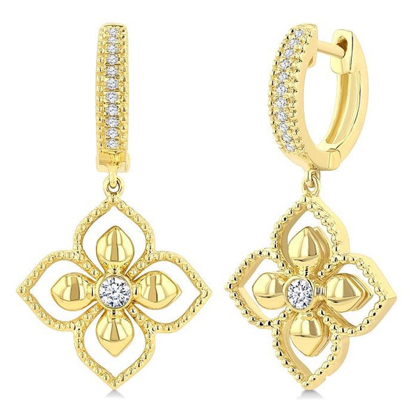 1/6 Ctw Blossom Round Cut Diamond Fashion Drop Earrings in 10K Yellow Gold