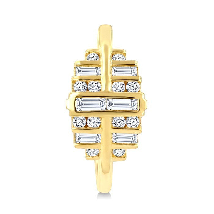 1/2 Ctw Fusion Baguette and Round Cut Diamond Fashion Half Hoop Earrings in 14K Yellow Gold