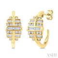 1/2 Ctw Fusion Baguette and Round Cut Diamond Fashion Half Hoop Earrings in 14K Yellow Gold