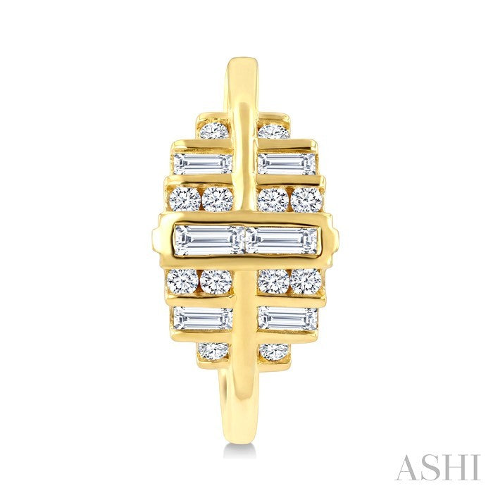 1/2 Ctw Fusion Baguette and Round Cut Diamond Fashion Half Hoop Earrings in 14K Yellow Gold