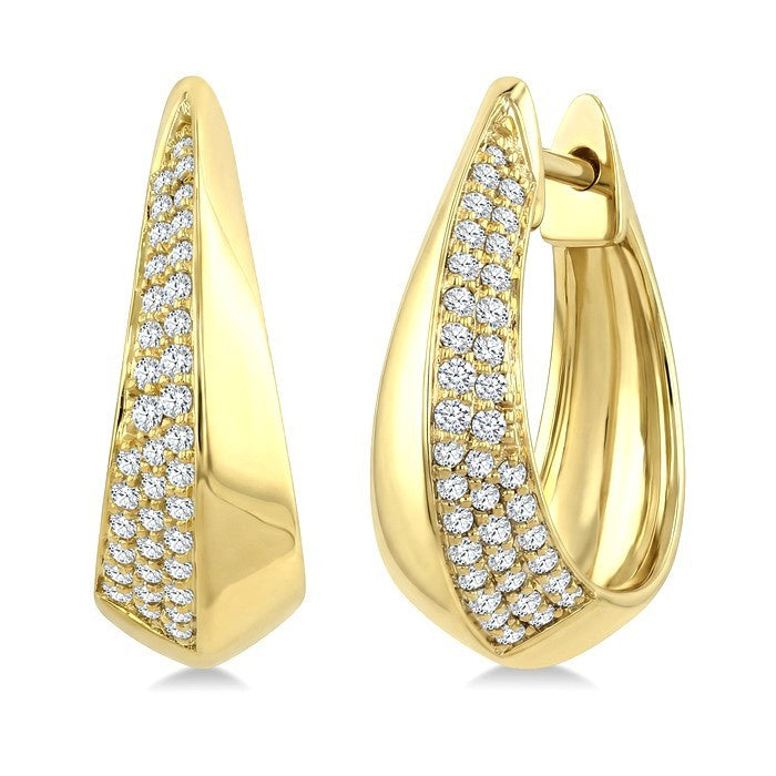 1/3 Ctw Round Cut Diamond Semi Solid Fashion Hoop Earrings in 10K Yellow Gold
