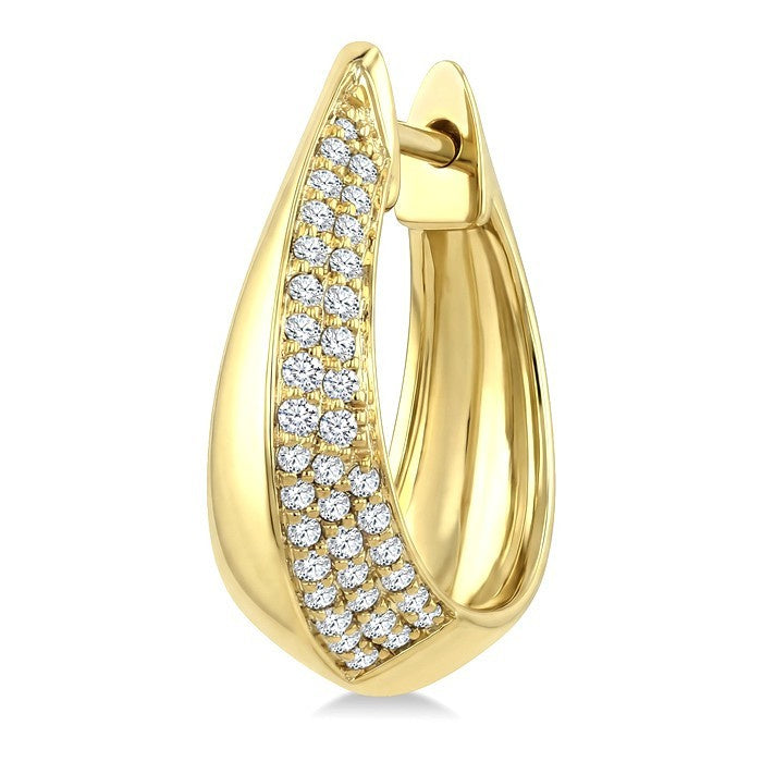 1/3 Ctw Round Cut Diamond Semi Solid Fashion Hoop Earrings in 10K Yellow Gold