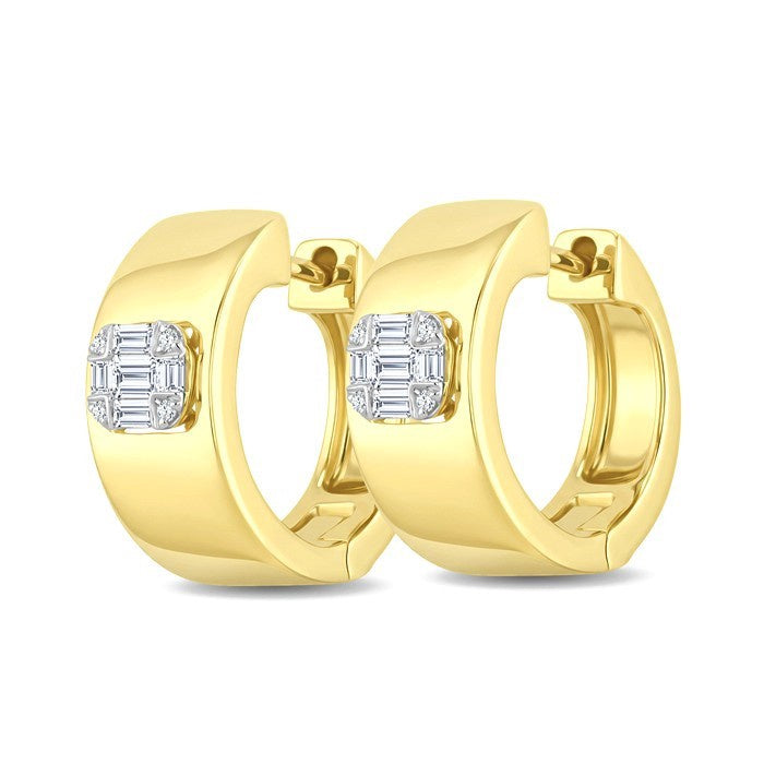1/4 Ctw Baguette and Round Cut Diamond Fusion Huggie Earrings in 10K Yellow Gold