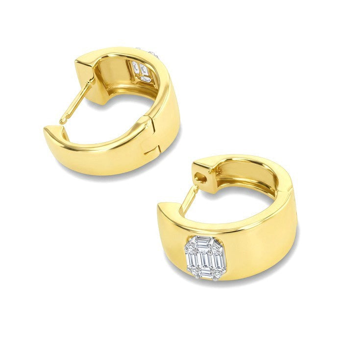 1/4 Ctw Baguette and Round Cut Diamond Fusion Huggie Earrings in 10K Yellow Gold