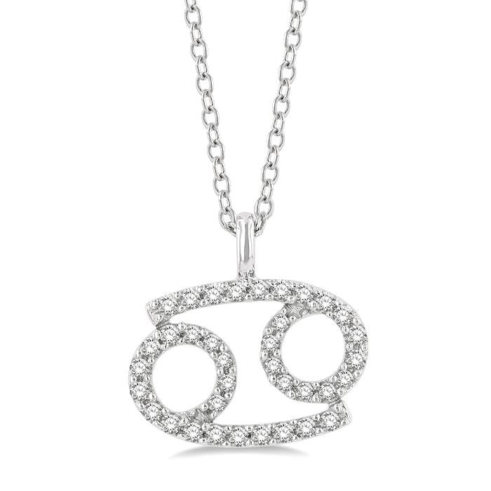 1/8 Ctw Cancer Round Cut Diamond Zodiac Pendant With Chain in 14K White Gold