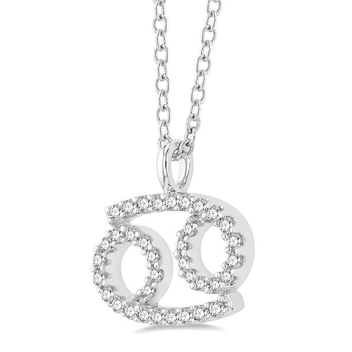 1/8 Ctw Cancer Round Cut Diamond Zodiac Pendant With Chain in 14K White Gold