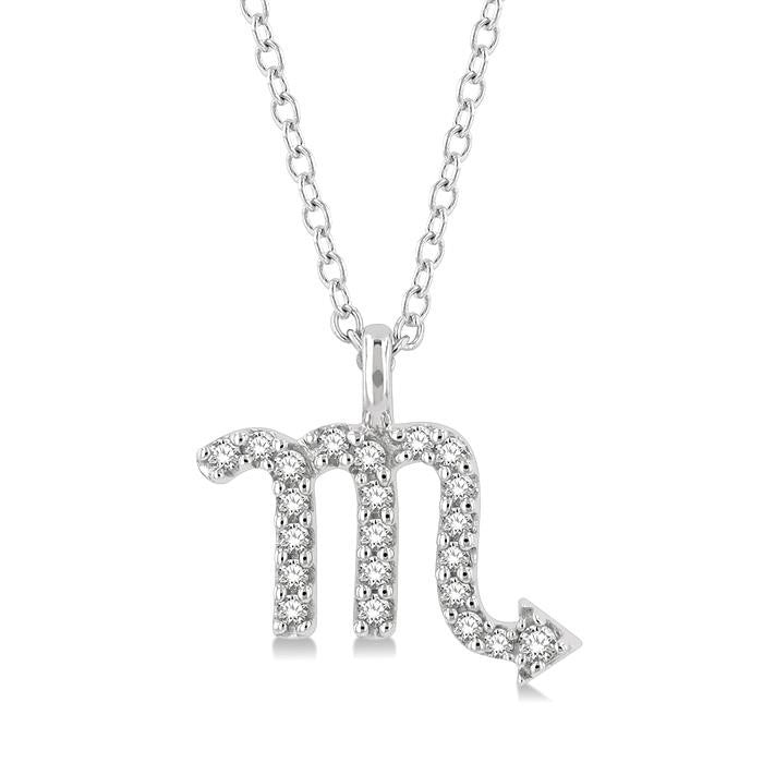 1/10 Ctw Scorpio Round Cut Diamond Zodiac Pendant With Chain in 14K White Gold