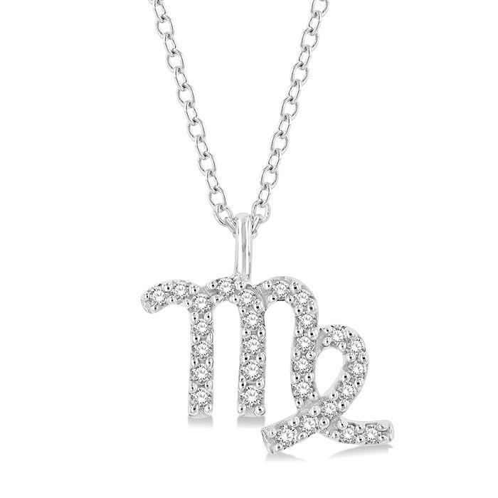 1/8 Ctw Virgo Round Cut Diamond Zodiac Pendant With Chain in 14K White Gold