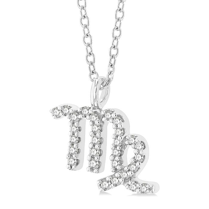 1/8 Ctw Virgo Round Cut Diamond Zodiac Pendant With Chain in 14K White Gold