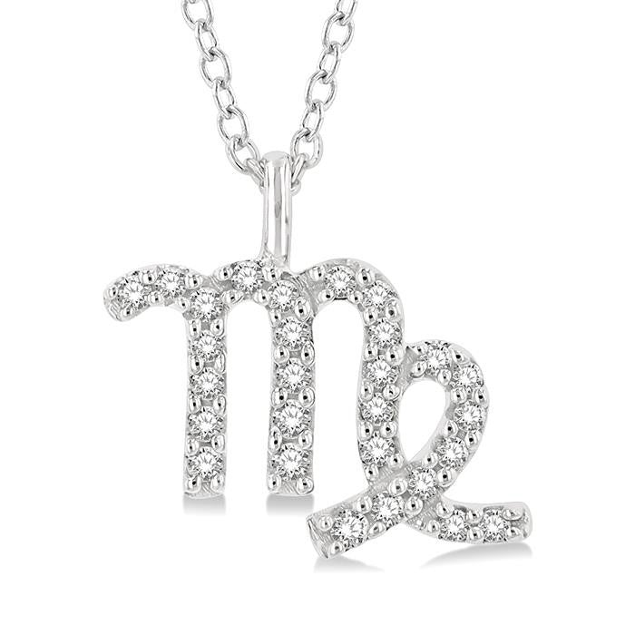 1/8 Ctw Virgo Round Cut Diamond Zodiac Pendant With Chain in 14K White Gold