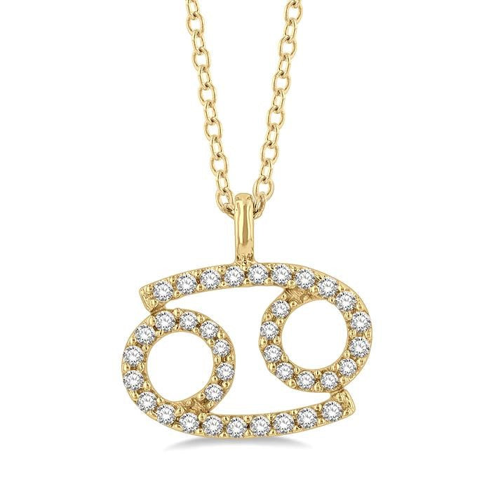 1/8 Ctw Cancer Round Cut Diamond Zodiac Pendant With Chain in 10K Yellow Gold