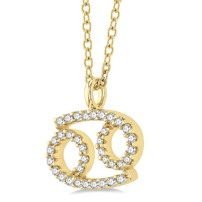 1/8 Ctw Cancer Round Cut Diamond Zodiac Pendant With Chain in 10K Yellow Gold