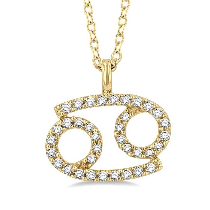 1/8 Ctw Cancer Round Cut Diamond Zodiac Pendant With Chain in 10K Yellow Gold