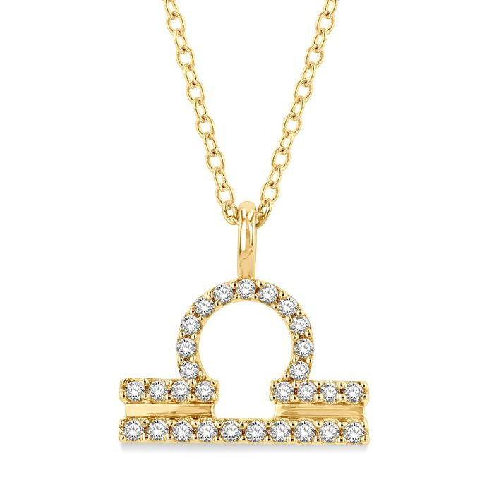 1/8 Ctw Libra Round Cut Diamond Zodiac Pendant With Chain in 10K Yellow Gold