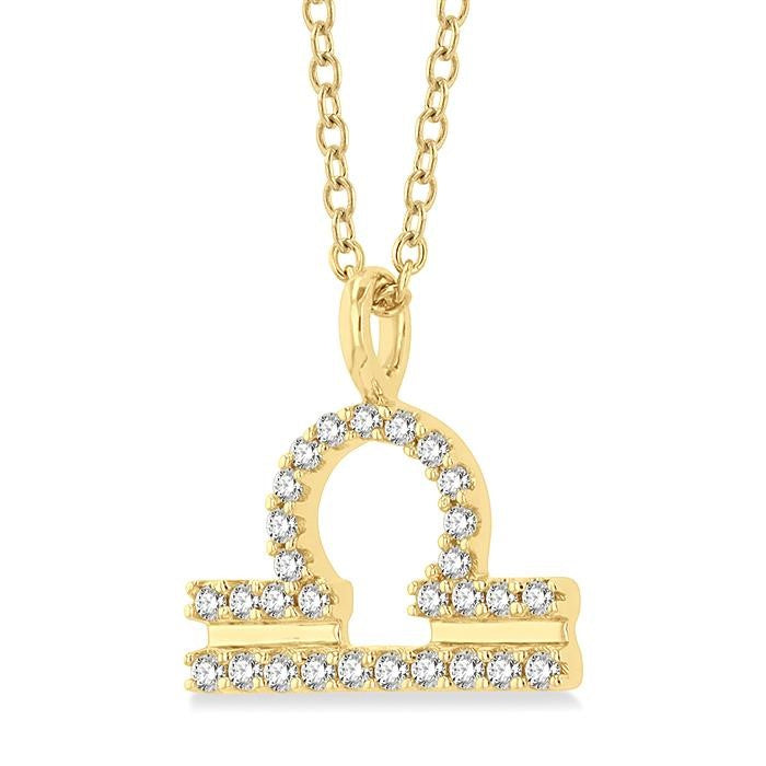 1/8 Ctw Libra Round Cut Diamond Zodiac Pendant With Chain in 10K Yellow Gold