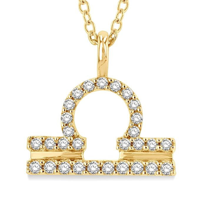 1/8 Ctw Libra Round Cut Diamond Zodiac Pendant With Chain in 10K Yellow Gold