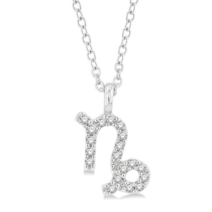 1/10 Ctw Capricorn Round Cut Diamond Zodiac Pendant With Chain in 14K White Gold