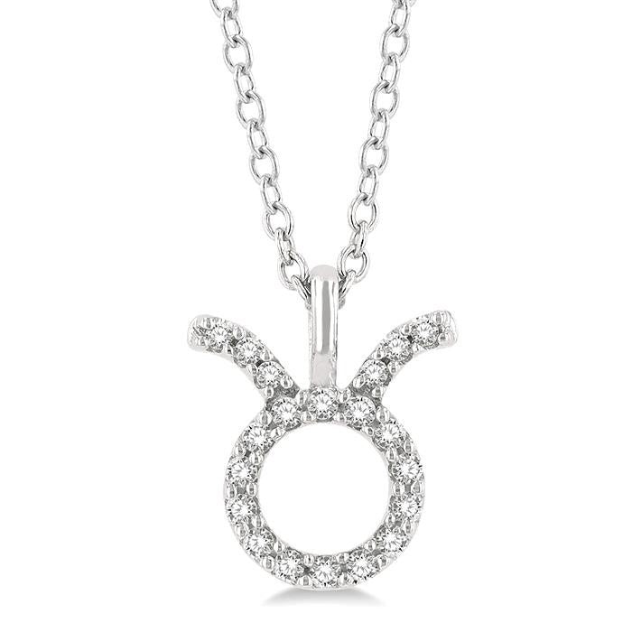 1/10 Ctw Taurus Round Cut Diamond Zodiac Pendant With Chain in 14K White Gold