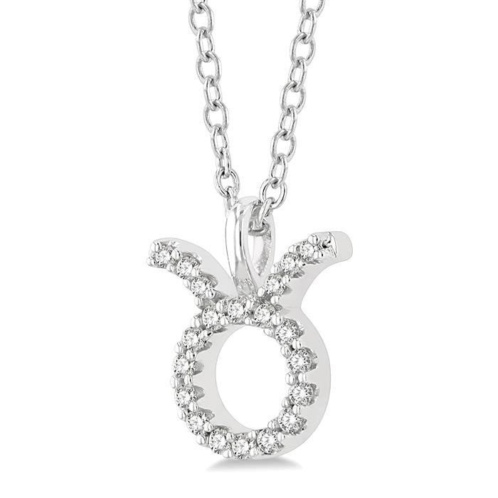 1/10 Ctw Taurus Round Cut Diamond Zodiac Pendant With Chain in 14K White Gold