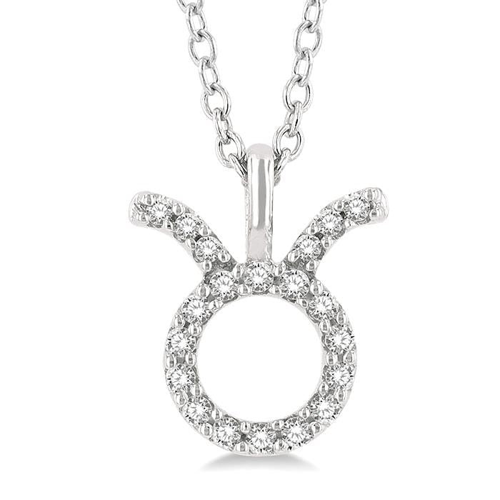 1/10 Ctw Taurus Round Cut Diamond Zodiac Pendant With Chain in 14K White Gold
