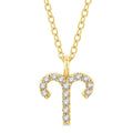 1/10 Ctw Aries Round Cut Diamond Zodiac Pendant With Chain in 14K Yellow Gold