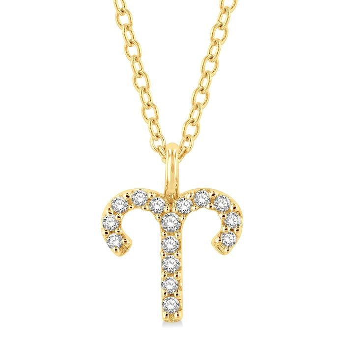 1/10 Ctw Aries Round Cut Diamond Zodiac Pendant With Chain in 14K Yellow Gold