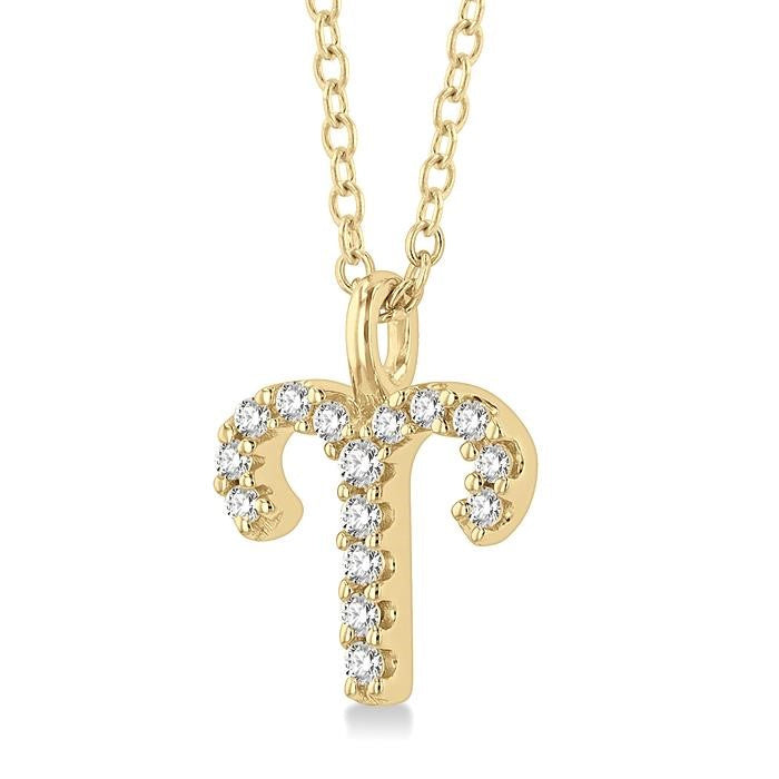 1/10 Ctw Aries Round Cut Diamond Zodiac Pendant With Chain in 14K Yellow Gold