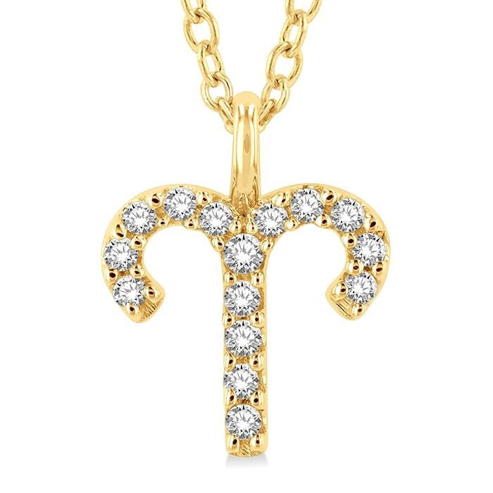 1/10 Ctw Aries Round Cut Diamond Zodiac Pendant With Chain in 14K Yellow Gold