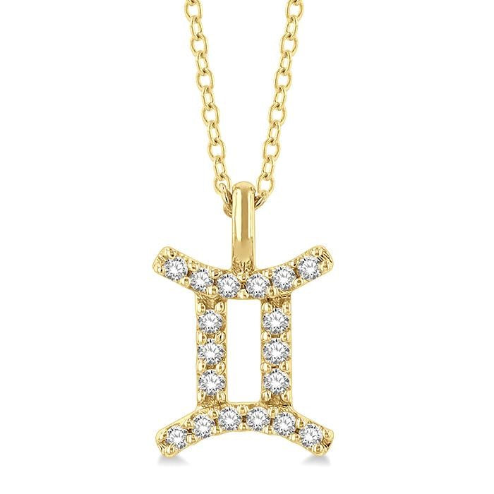 1/10 Ctw Gemini Round Cut Diamond Zodiac Pendant With Chain in 14K Yellow Gold
