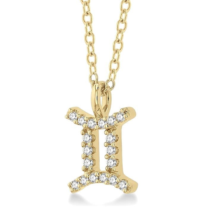 1/10 Ctw Gemini Round Cut Diamond Zodiac Pendant With Chain in 14K Yellow Gold