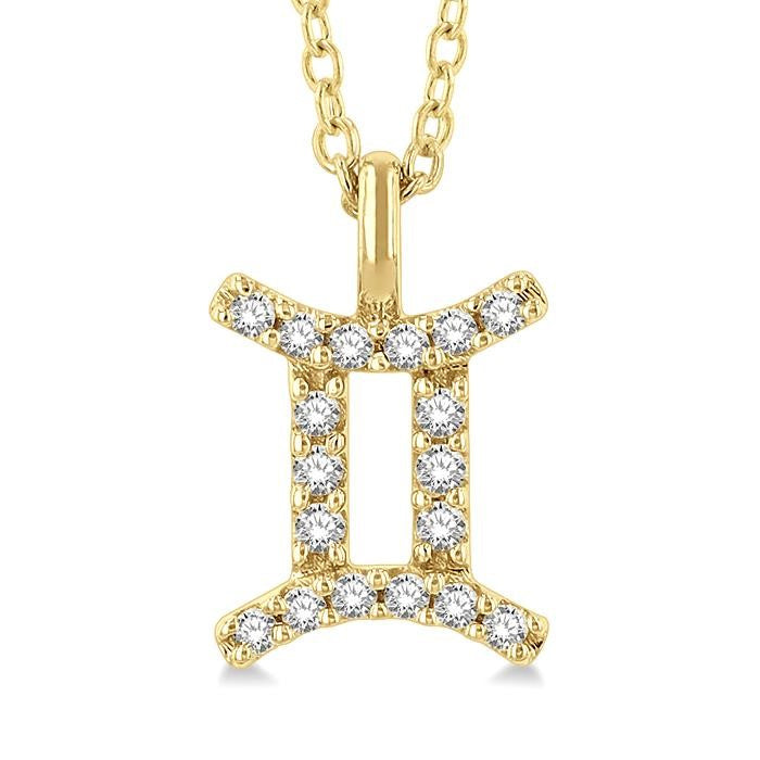1/10 Ctw Gemini Round Cut Diamond Zodiac Pendant With Chain in 14K Yellow Gold