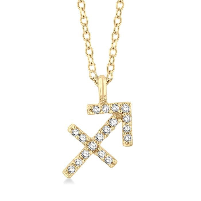 1/10 Ctw Sagittarius Round Cut Diamond Zodiac Pendant With Chain in 14K Yellow Gold