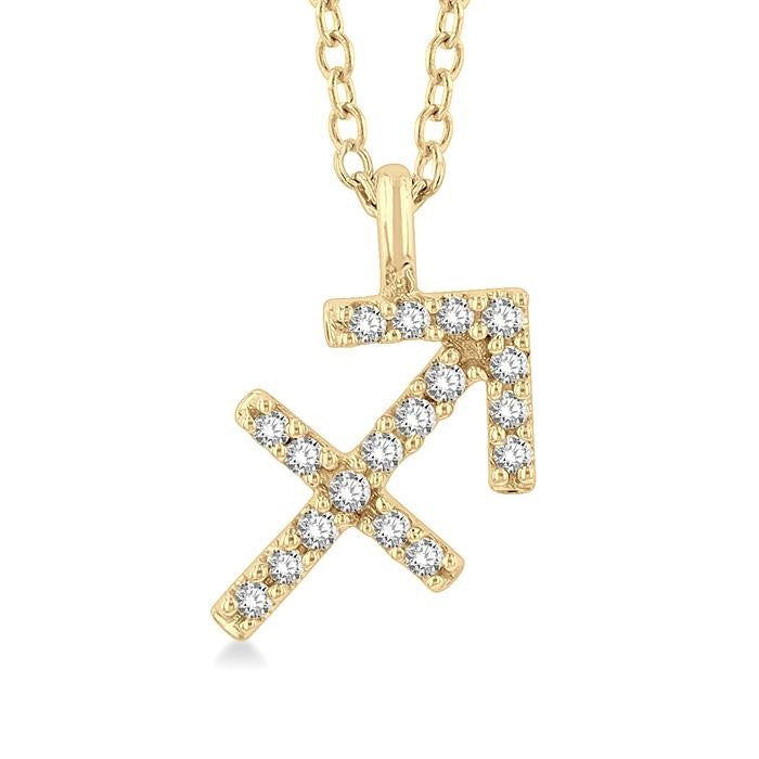 1/10 Ctw Sagittarius Round Cut Diamond Zodiac Pendant With Chain in 14K Yellow Gold