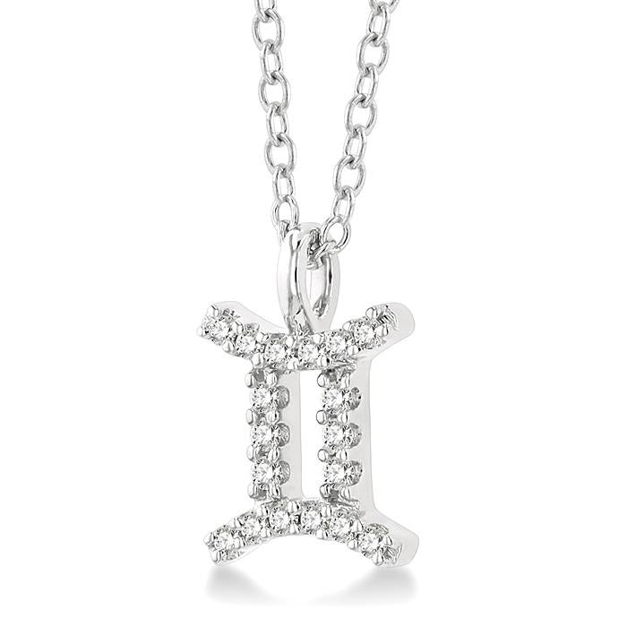 1/10 Ctw Gemini Round Cut Diamond Zodiac Pendant With Chain in 10K White Gold
