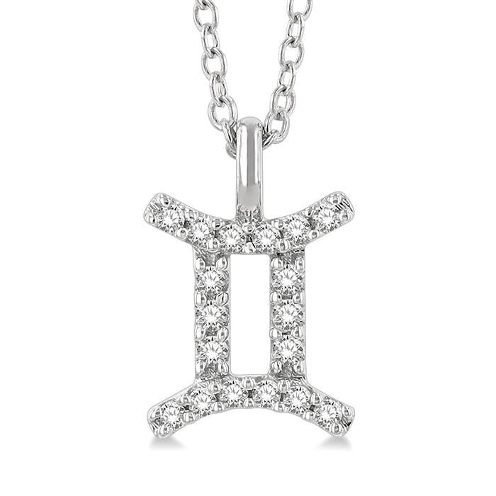 1/10 Ctw Gemini Round Cut Diamond Zodiac Pendant With Chain in 10K White Gold