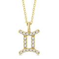1/10 Ctw Gemini Round Cut Diamond Zodiac Pendant With Chain in 10K Yellow Gold
