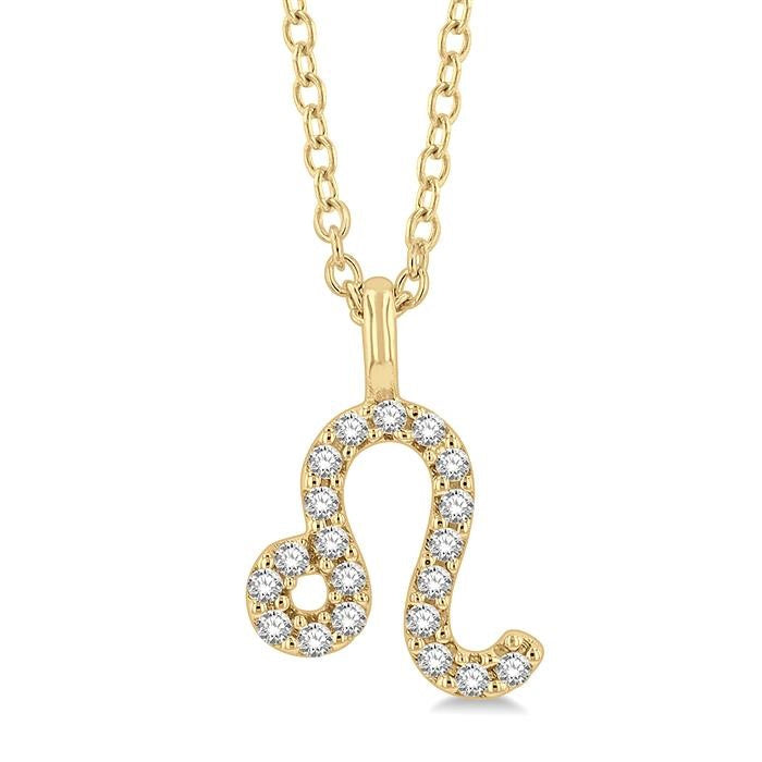 1/10 Ctw Leo Round Cut Diamond Zodiac Pendant With Chain in 10K Yellow Gold