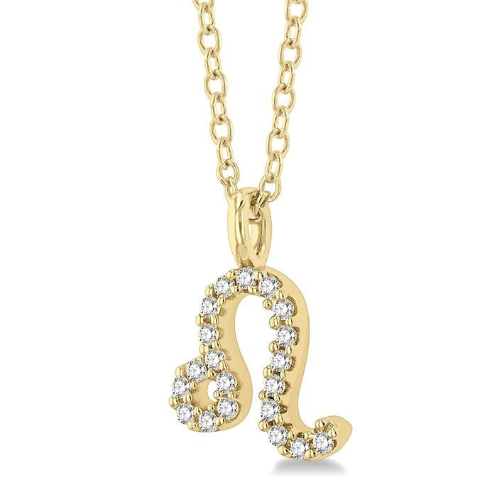 1/10 Ctw Leo Round Cut Diamond Zodiac Pendant With Chain in 10K Yellow Gold