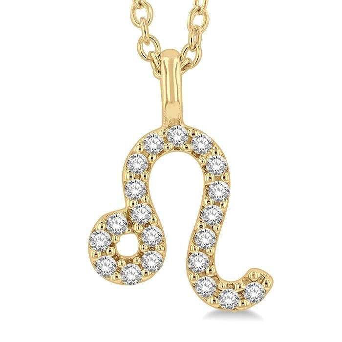 1/10 Ctw Leo Round Cut Diamond Zodiac Pendant With Chain in 10K Yellow Gold