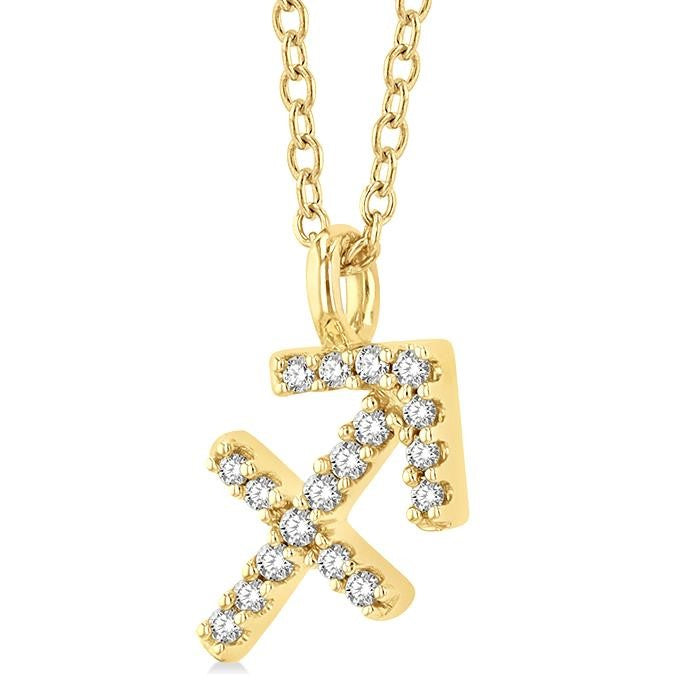 1/10 Ctw Sagittarius Round Cut Diamond Zodiac Pendant With Chain in 10K Yellow Gold