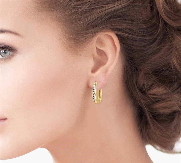 1/4 Ctw Round Cut Diamond Hoop Earrings in 14K Yellow Gold